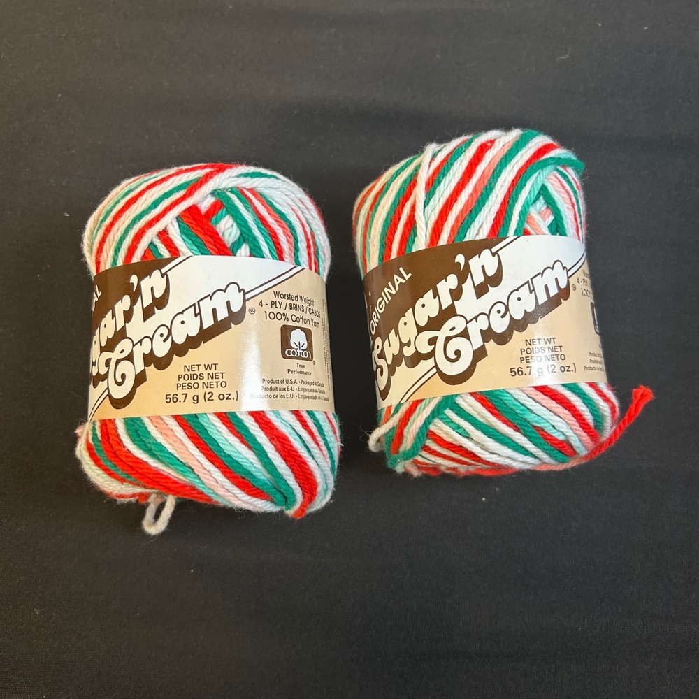 2 Skeins 2 oz 4ply Lily Sugar'n Cream cotton red green Mistletoe #138 Lot #13730